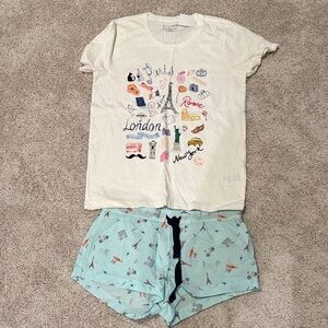 J Crew Pajama Graphic Tee and Shorts Set